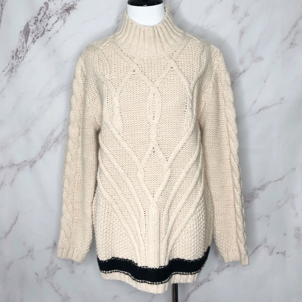 Oriana Beigevand Black Mock Neck Cable Knit Sweater Made in Italy Small